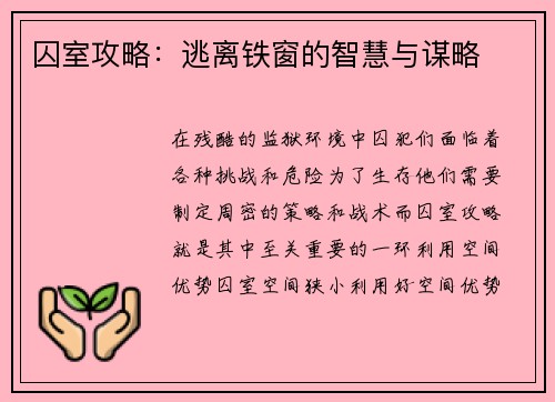囚室攻略：逃离铁窗的智慧与谋略